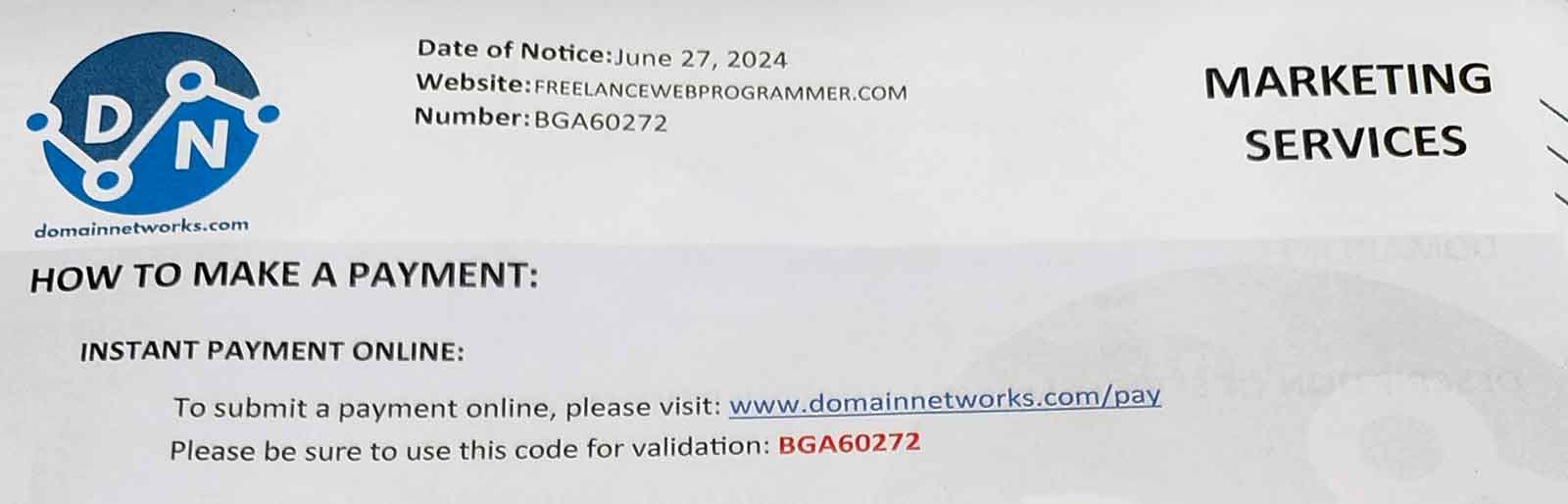 Domain Networks Scam Bill